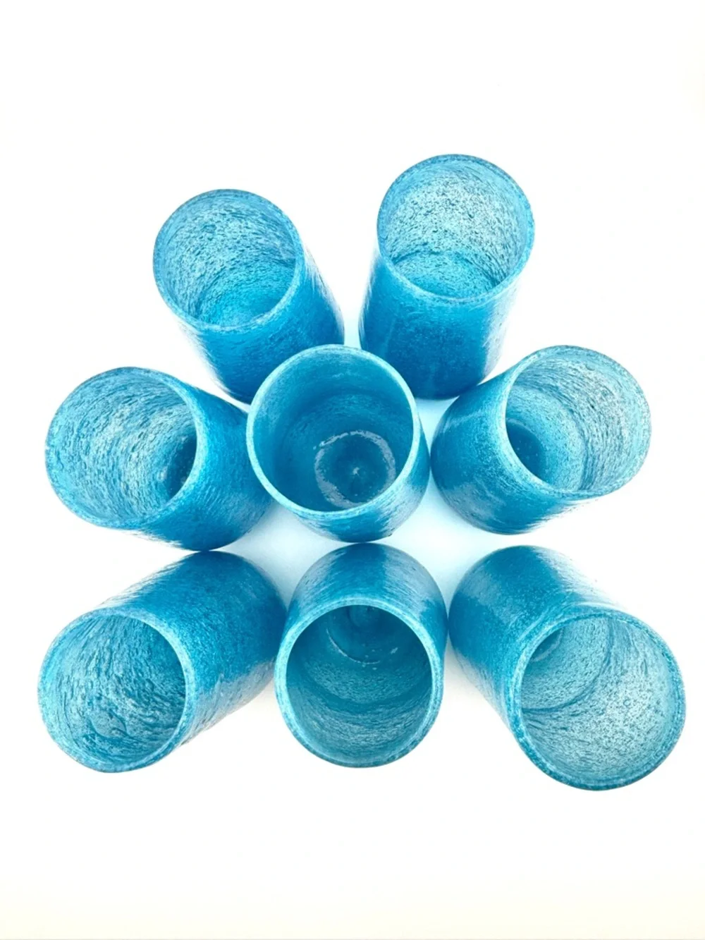 MCM Handblown Crackle Glass Roly Poly Set Of 8 Tumblers/Cocktail Glasses